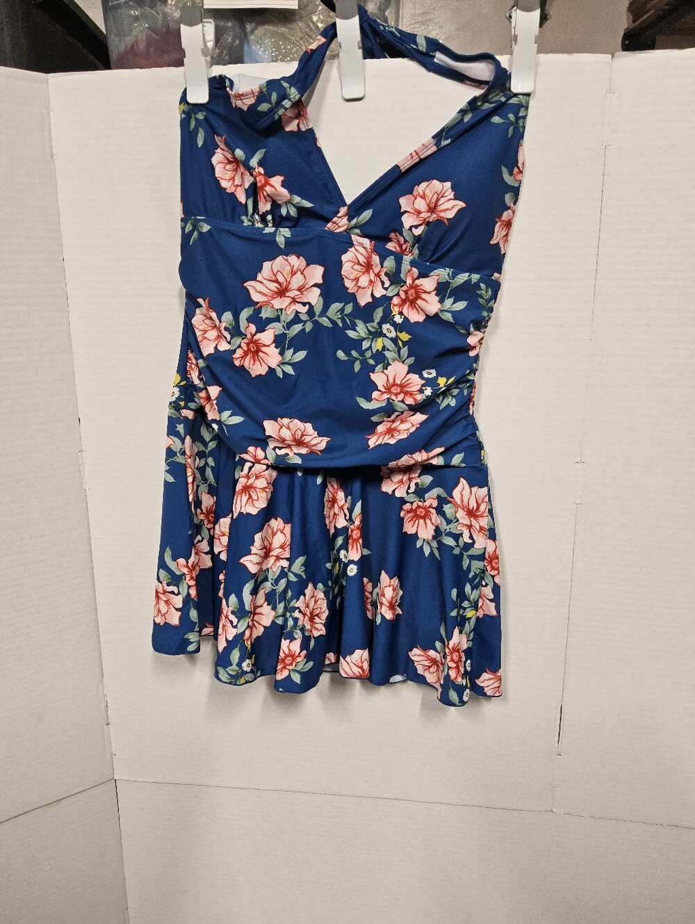NWOT Size XL Shekini Blue Floral Halter Swim Dress